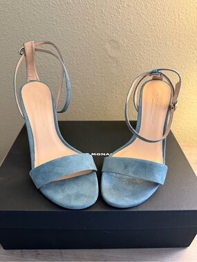 Club Monaco New in Box! Blue Suede Ankle-Strap Heels.  Sz 38 / US 8 $279 MSRP!